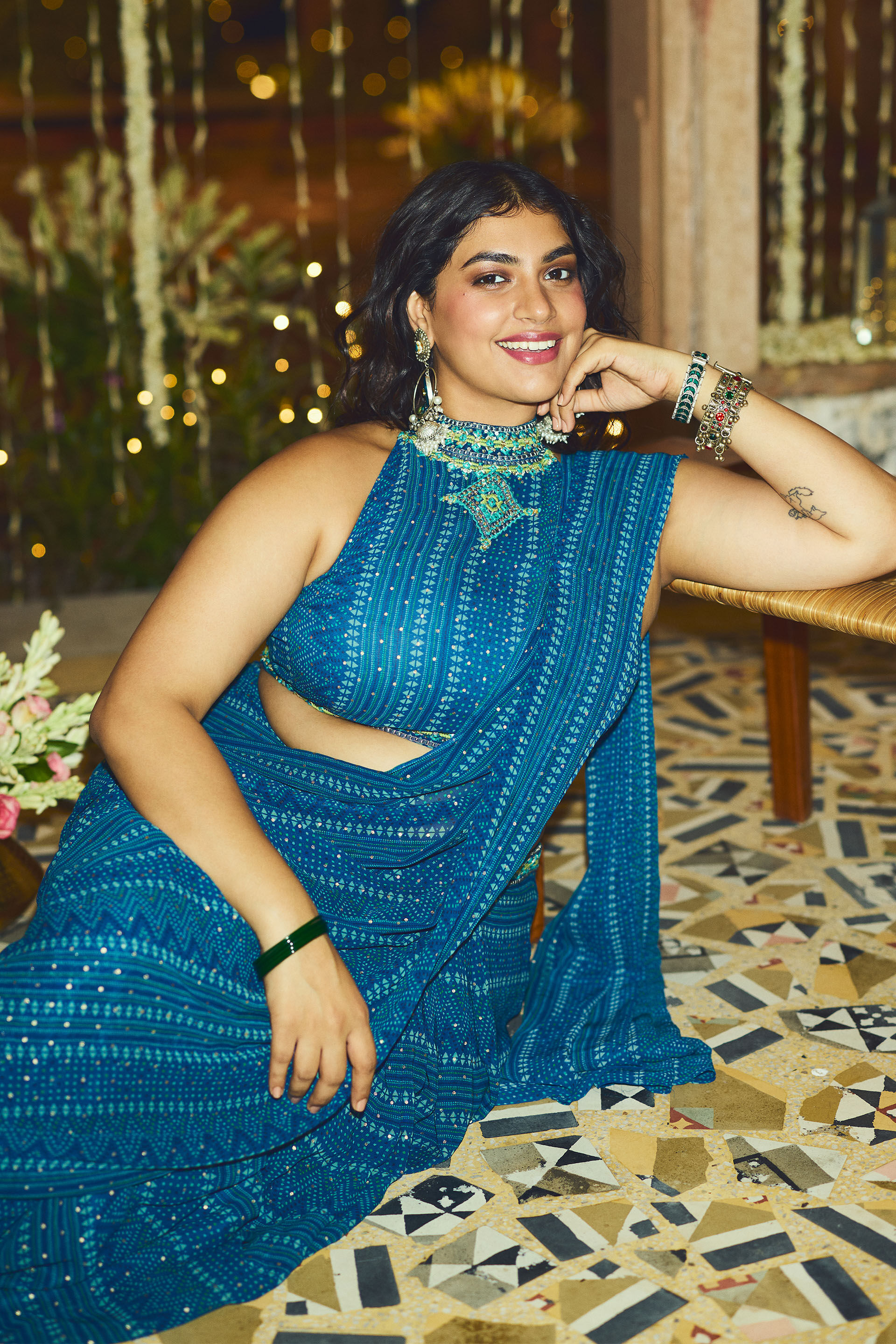 Neela Ambar Pre-draped Saree, Indigo, image 2